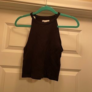 American Eagle Black Cropped ribbed Halter Top